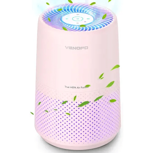 VENDFO Air Purifiers for Bedroom, H13 HEPA Air Purifiers - Covers Up to 1074 ft² - 24dB Ultra-Quiet Sleep Mode, 360° Outlet Air Cleaner , Perfect for Home, Pets (Cream Pink)