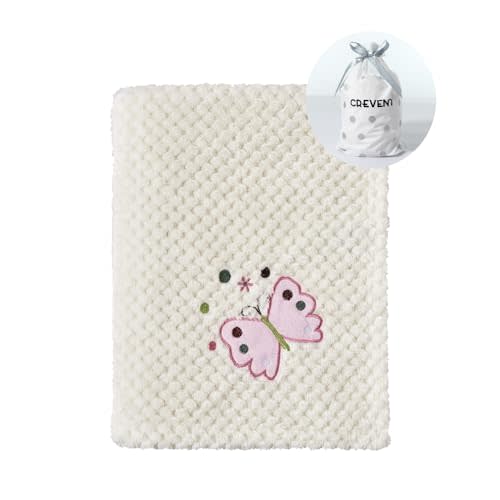 CREVENT 30''X40'' Cute Cozy Fluffy Warm Baby Blanket for Girls Infants Toddlers' Bedding Crib Cot Stroller, Baby Shower Birthday Newborn's Gift Ivory- Butterfly