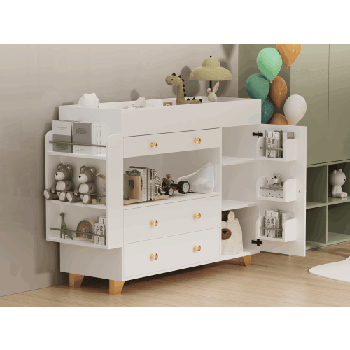 Changing Table Modern Dresser with Wide Table Top, 3Drawers, White Drawer Dresser