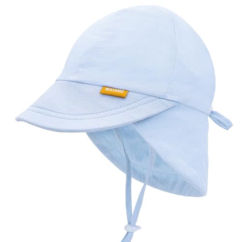 Linen Toddler Sun Hat for Baby Boys Beach Hats Newborn Girls UPF 50+ Hats Adjustable Infant Pool Cap with Neck Flap