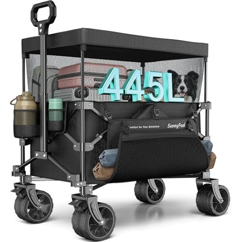 SUNNYFEEL Foldable Wagon Cart with Canopy - 445L Extra Large
