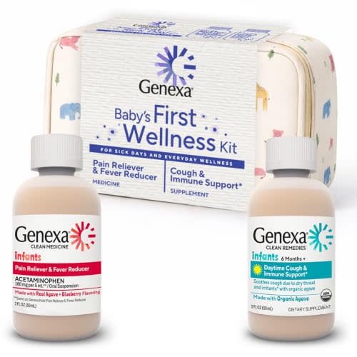 Genexa Baby's First Sick Day Kit, Made Clean, Gift Set for Infant & Toddler | Acetaminophen + Cough Syrup with Agave & Zinc, Dye Free, 0% Artificial Additives, Pain, Fever Reducer + Cough, Immune Support