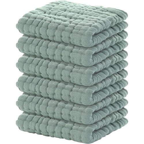 Yoofoss Muslin Baby Washcloths 100% Organic Cotton Face Towels 6 Pack Wash Cloths for Baby 12x12in Soft and Absorbent Baby Wipes (Dark Green)