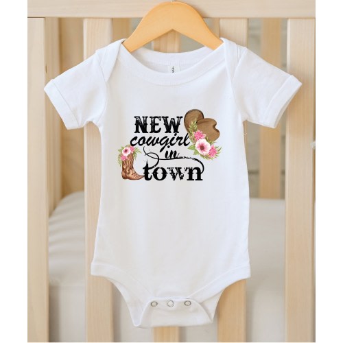 New Cowgirl in Town Bodysuit, Cowgirl Bodysuit, Cowgirl Toddler Shirt, Rodeo Baby Bodysuit BB-08-32