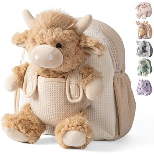 Hug & Go Highland Cow Toddler Backpack – Soft Plush Bag with Take-Along Toy for Boys & Girls Aged 2–4 | Ideal for Daycare, Travel & Birthday Gifts for 3-Year-Old Kids