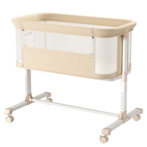 Kinder King Portable Baby Bassinet with Wheels, All-Mesh Bedside Sleeper, Newborn Crib with Removable Soft Mattress, Beige