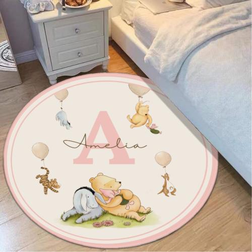 Custom Winnie the Pooh Nursery Rug with Baby Name Pooh Bear Area Rug for Kid Bedroom Baby Shower Gift for Nursery room