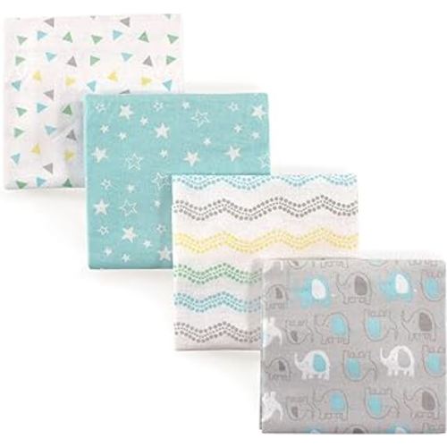 Luvable Friends Unisex Baby Cotton Flannel Receiving Blankets, Basic Elephant 4-Pack, One Size