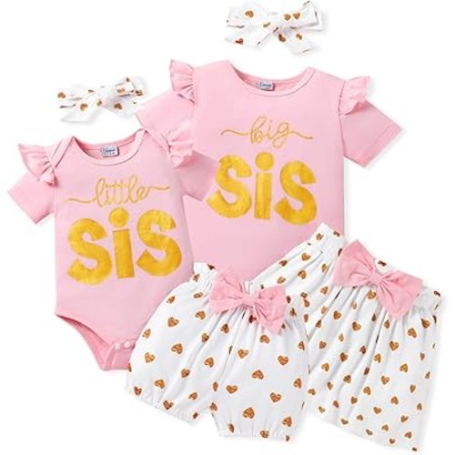 Big Sister Little Sister Matching Outfits for Girls Baby Toddler Girl Clothes Skirt Set 3Pcs