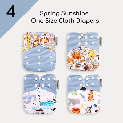 One Size Printed Snap Matching Theme Cloth Diaper 4-Pack
