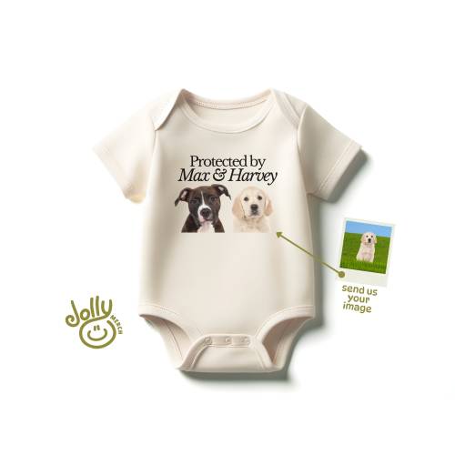 Protected by Pet ONESIES® Brand Bodysuit, Custom Dogs and Cats Baby Bodysuit, Personalized Baby Bodysuit, Customized Baby Bodysuit