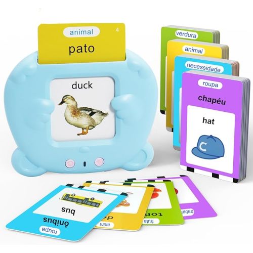 MAYAPHILOS 224 Words Brazil Portuguese and English Talking Flash Cards for Toddlers, Autism Sensory Toys, Portuguese Language Learning Educational Montessori Speech Therapy Toys Gifts for Kids