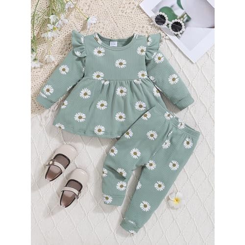 Baby Girls Clothes Toddler Girl Outfits Fall Infant WInter Ribbed Pants Set for 6 9 12 18 24 Months 2t 3t Girls