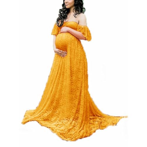 Maternity Photography Props Floral Lace Dress Fancy Pregnancy Gown for Baby Shower Photo Shoot