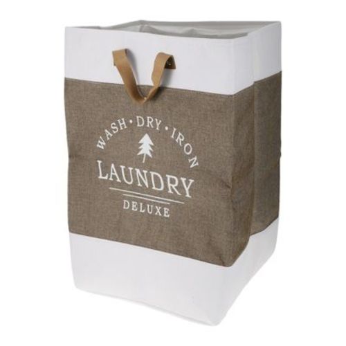 Unique Bargains Foldable Laundry Basket with PU Handles Brown