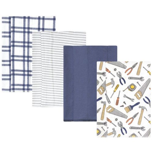 Hudson Baby Infant Boy Cotton Flannel Burp Cloths, Construction Work 4-Pack, One Size