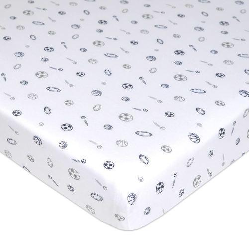 TL Care 100% Natural Cotton Fitted Pack and Play Sheet 39" x 27" - Soft & Breathable Pack N Play Sheet for Playpen, Playard & Mini Crib Mattress, Navy/Grey Sports, for Boys & Girls
