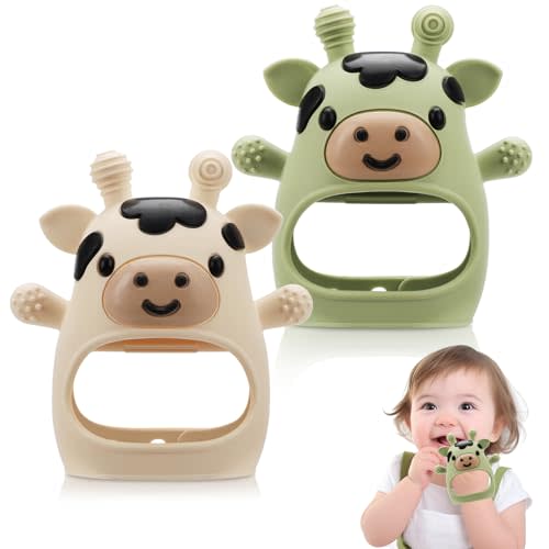 2 Pack Baby Teething Toys 3-6 6-12 Month, Soft Silicone Teether Mitten | BPA Free, Anti Drop, Adjustable Wristband, Multi Textures for Gum Relief, Dishwasher Safe, Infant Chew Toys, Newborn Gifts