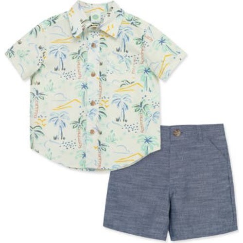 Tropical Short Sleeve Button-Up Shirt & Shorts Set, 18M