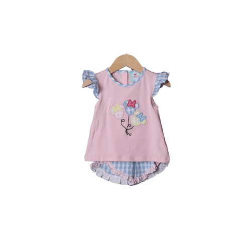 Applique Mouse Balloons Seersucker Ruffle Short Set