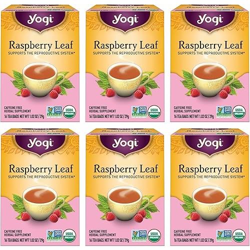 Yogi Tea Raspberry Leaf Tea - 16 Tea Bags per Pack (6 Packs) - Supports Women’s Health, Healthy Pregnancy, and Menstrual Cycles – Caffeine-Free Herbal Tea - Made from Organic Raspberry Leaves