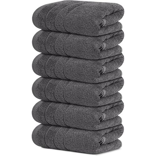 Tens Towels Pack of 6 Hand Towels, 100% Cotton, Lighter Weight, Quick to Dry, 16 x 28 Inches, Super Soft & Absorbent, Perfect for Bathroom & Kitchen, Dark Grey