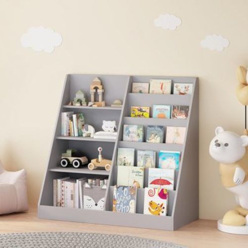 ORRD Gray 4-Tier Kids Bookshelf & Toy Storage Organizer, Wooden Bookcase Display Stand for Playroom Nursery