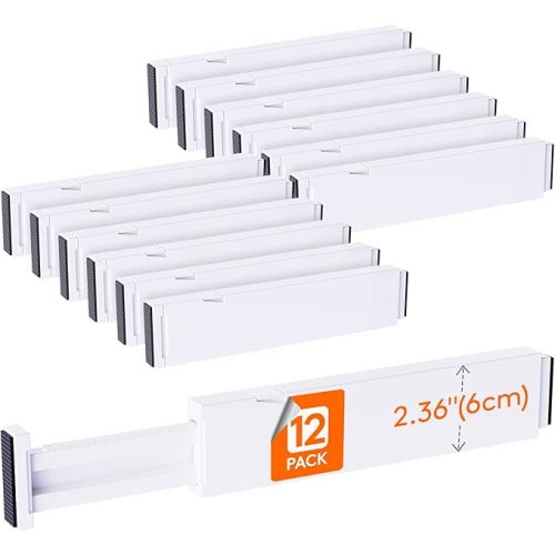 Lifewit 12 Pack Kitchen Drawer Dividers 2.36" High, 11"-17" Adjustable Drawer Organizer for Utensils/Clothes/Makeup, Plastic Expandable Separators in Dresser/Bedroom/Bathroom/Office Storage
