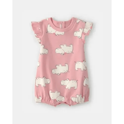 Baby Girl Hippo Short-Sleeve Romper - Pink | Carter's