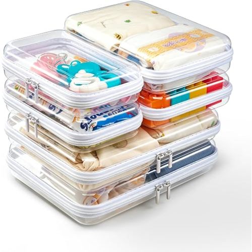 Diaper Bag Organizer Pouches, Clear Hard Shell, 6 Pack 2L 2M 2S
