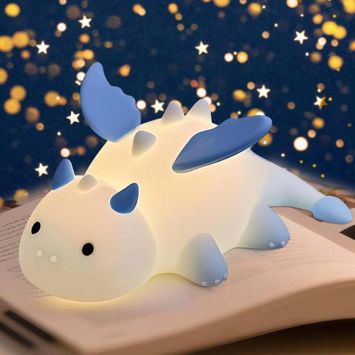 Cute Baby Dragon Night Light with 10 Modes Adjustable Touch, Rechargeable Nursery Lamp with Timer, Portable Nightlight for Kids and Girls, Princess Gift(Blue)