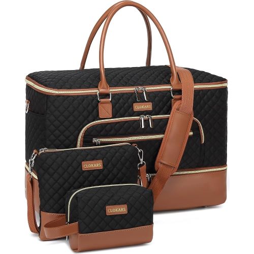 Weekender Bags for Women Travel, Wide Open Hospital Bag Duffle Bag with Luggage Sleeve & Shoe Compartment Large Travel Tote Carry On Overnight Bags, Travel Gifs, Black Brown