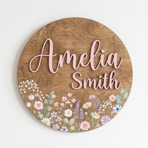 Personalized Wildflower Baby Name Sign, Wooden Name Sign, Nursery Name Sign, Baby Name Sign, 3D Custom Name Sign, Baby Shower Gift