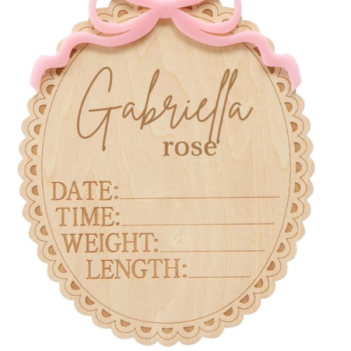 Personalized Birth Stats Wood Announcement in Precious Bow | Caden Lane
