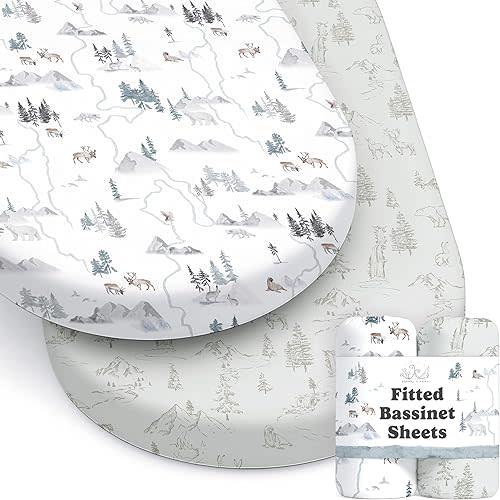 Baby Bassinet Sheets for Boy, Girl (Arctic Journey) 2-Pack - Fitted Bedside Bassinet Sheets - Buttery Soft Cotton Blend for Standard Mattress Pad - Compatible with Halo BassiNest