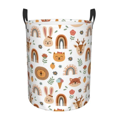 Vsdgher cute Rainbow Animal Waterproof Round Large Laundry Basket -Toy Storage Basket, Perfect as Hamper, Kids Room Storage, and Toy Containment-