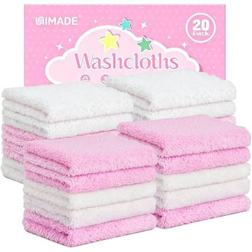 UNIMADE Baby Washcloths, 20 Pack Microfiber Coral Fleece Wash Cloths
