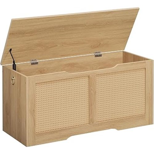 HOOBRO Storage Bench, 39.3" Toy Box, Rattan-Like Storage Chest, Sturdy Entryway Bench Supports 220 lb, Toy Chest, Safety Hinge, U-Shaped Opening, Easy Assembly, Natural NL11CW01