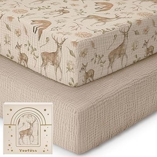 Yoofoss Muslin Crib Sheets for Boys Girls, Organic Baby Crib Sheets for Standard Crib Mattress & Toddler Mattress, Soft, Breathable, Durable 52"x28"