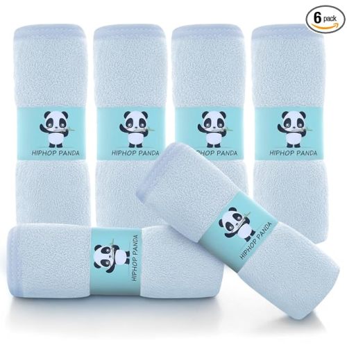 HIPHOP PANDA Baby Washcloths, Rayon Made from Bamboo - 2 Layer Ultra Soft Absorbent Newborn Bath Face Towel - Reusable Baby Wipes for Delicate Skin - Blue, 6 Pack
