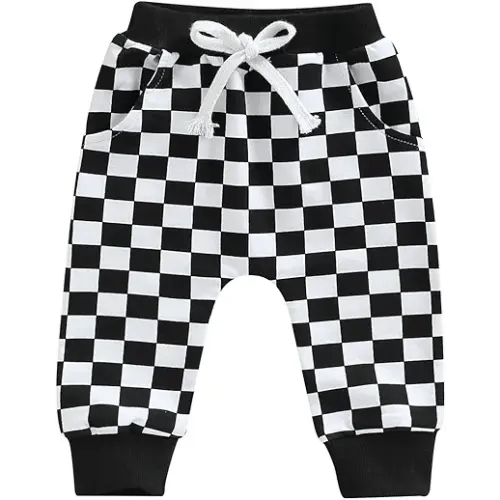 Toddler Baby Boy Girl Checkerboard Plaid Pants Elastic Waist Casual Trousers Spring Summer Fall Winter Long Pants