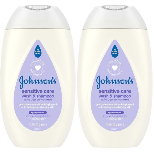 Johnson's Daily Moisturizing 2-in-1 Body Wash and Shampoo for Dry, Sensitive Skin, Lightly Scented, Tear-Free, Hypoallergenic, 13.6 fl. oz