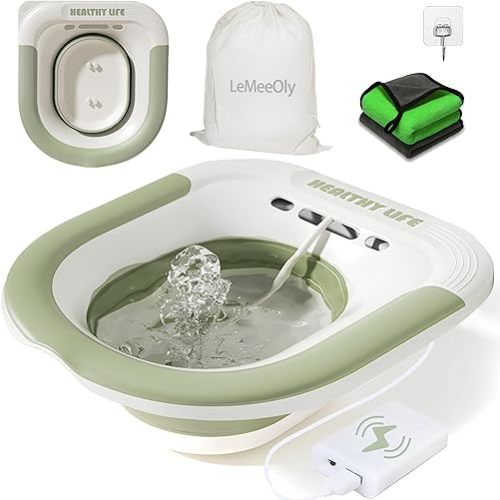 Sitz Bath, Unisex Sitz Bath for Toilet, Electric Sitz Bath for Hemorrhoids, Sitz Bath Soak Tub, Sitz Bath Postpartum Care, Home Use Portable for Easy Storage, Collapsible Storage, Wide Seat (Green)