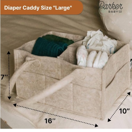 Parker Baby Co. Diaper Caddy - Nursery Storage Bin and Car Organizer for Diapers and Baby Wipes - Oatmeal, Large