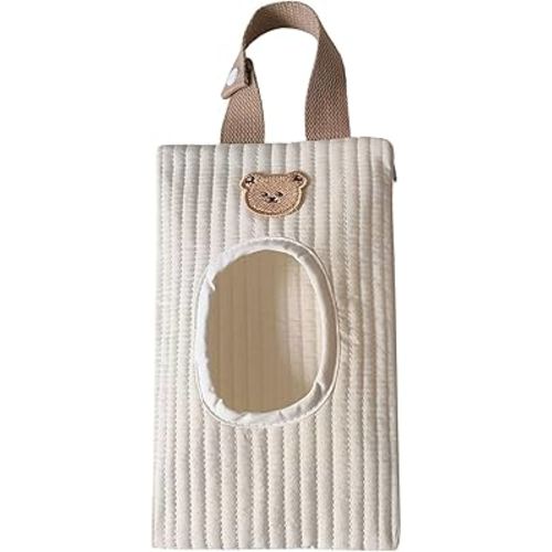 Quilted Baby Wipe Holder Floral Diaper Pouch Portable Quilted Wipes Bag for Travel Stroller Daily Casual (Bear)