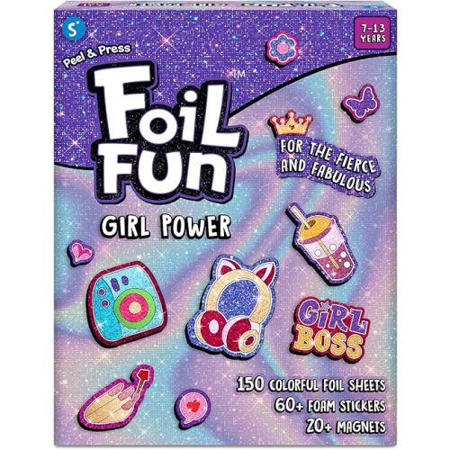 Skillmatics Foil Fun - Girl Power, DIY Foil Art Craft Kit, Mess-Free Activity, 20+ Magnets & 60+ Stickers, Travel, Screen-Free Fun, Party Favor for Kids, Tweens, Teens (Ages 7-13)