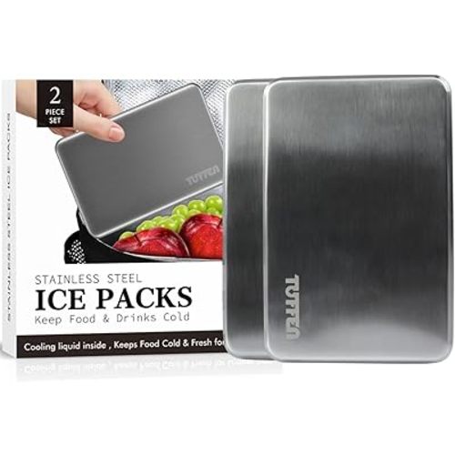 Ice Packs for Lunch Boxes, Stainless Steel Cooling Pack for Cooler, Quick Freeze Long-Lasting Reusable Ice Pack, Multi Use Cooler Accessories for Hiking, Camping and Fishing(2 Packs)