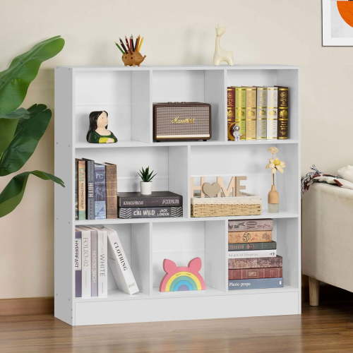 AENKYO Modern 3-Tier Cube Bookshelf, Open Kids’ Toys Display Bookcase with 8 Compartments, White