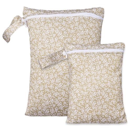 2 Sizes Wet Bags, Waterproof Storage Bag for Baby Diapers and Pump Parts, Reusable Diaper Bag with Zippered Pockets and Handle, Travel Bags, Beach, Pool, Gym Bag for Swimsuits & Wet Clothes, Set of 2