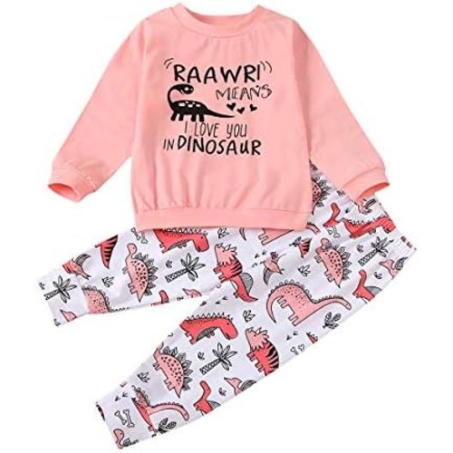 BOUTIKOME Toddler Baby Girls Clothes Sets Little Girl Dinosaur Long Sleeve Shirts Tops + Pants 2pcs Fall Winter Outfits